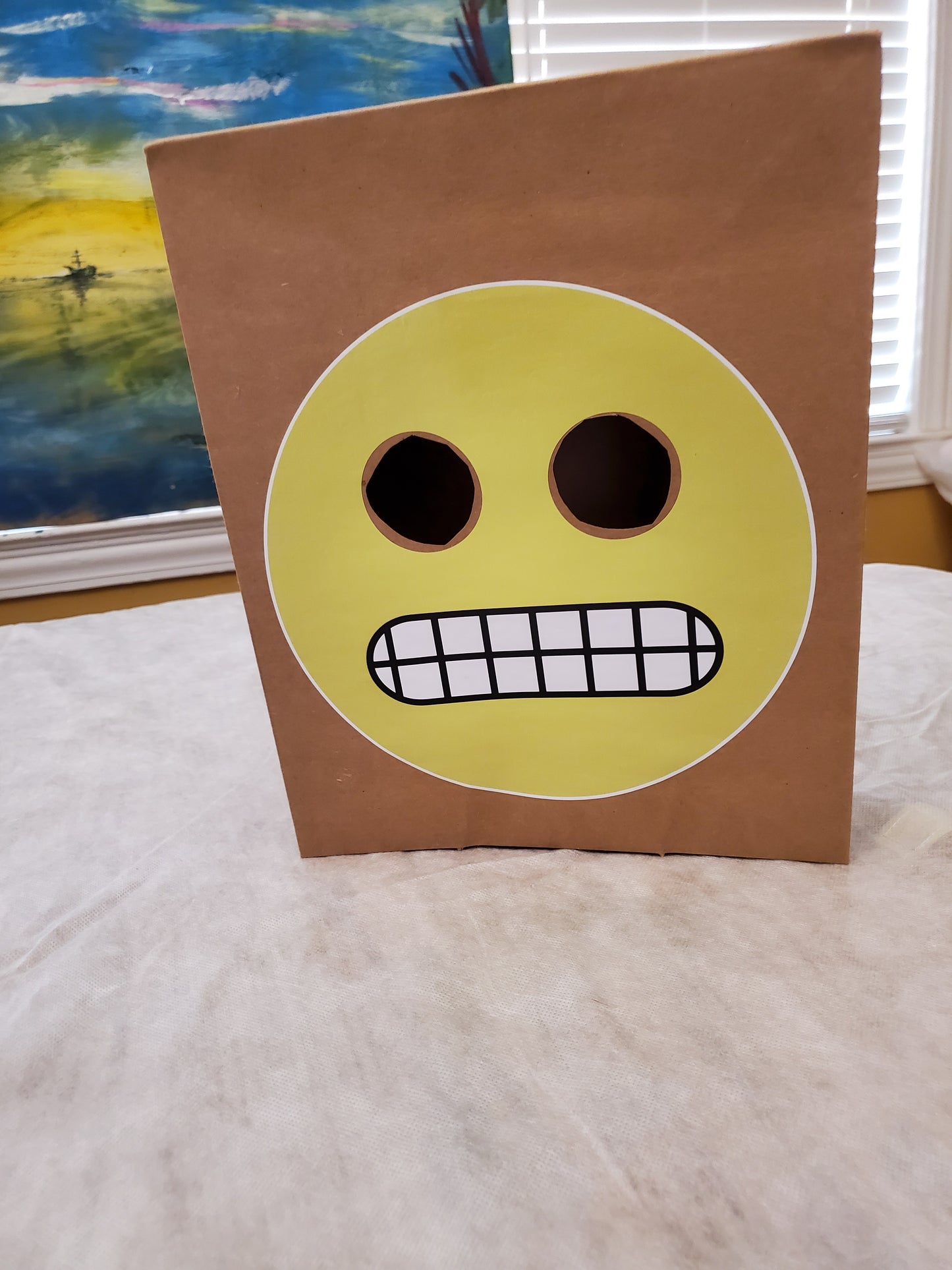 Grimacing emoji paper bag mask kit