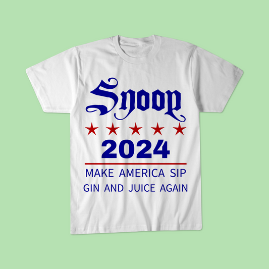Snoop 2024, MAKE AMERICA SIP GIN AND JUICE AGAIN, Unisex t-shirt